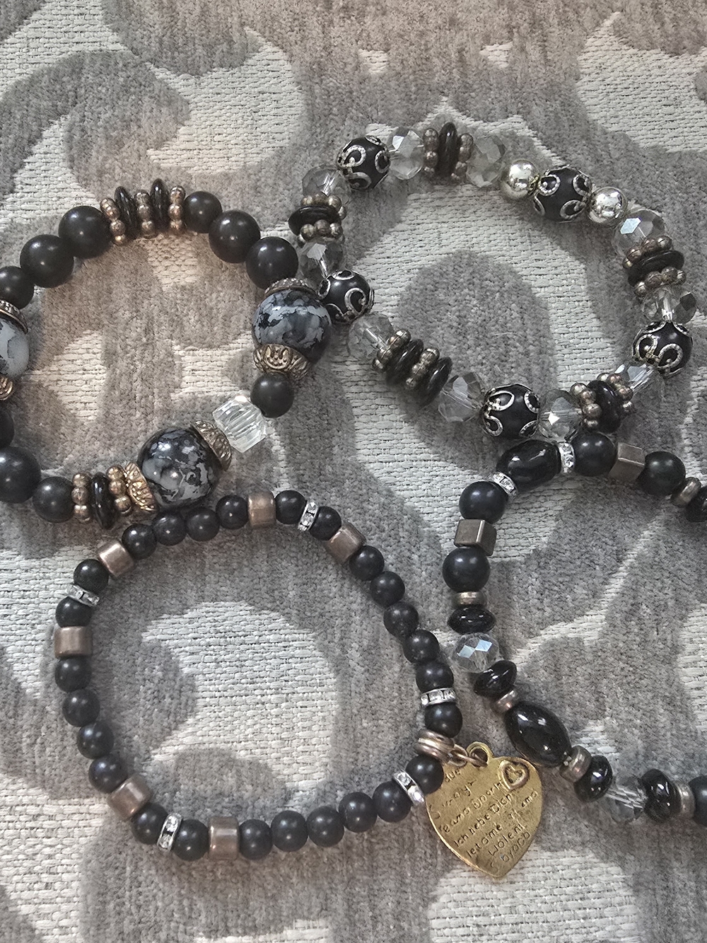Stackable Black and Gold Beaded Bracelet Set - Women Jewelry